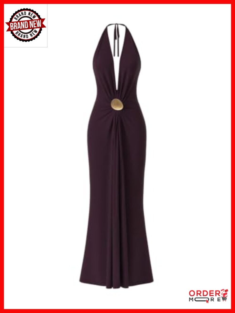 Deep V Neck Backless Halter Maxi Dress Semi Formal Fall Wedding Guest